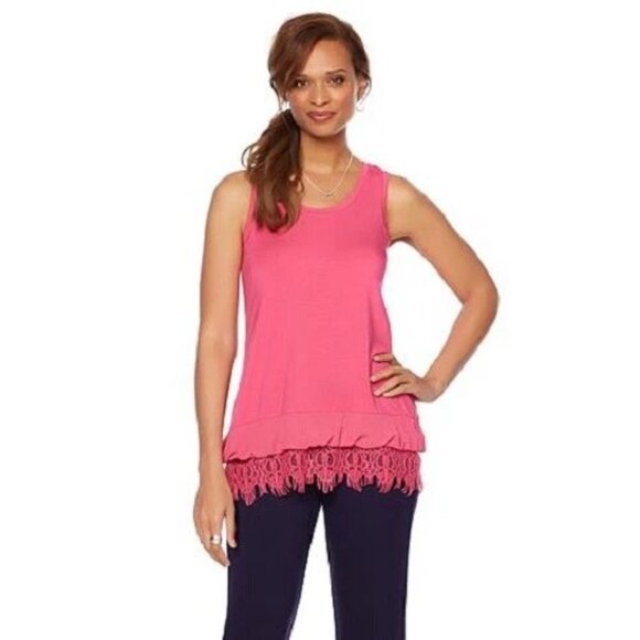 Daisy Fuentes Chiffon Lace & Trim Hot Pink Lt.Weight Gauze Tank  NWT  Retail $99 - Picture 1 of 3